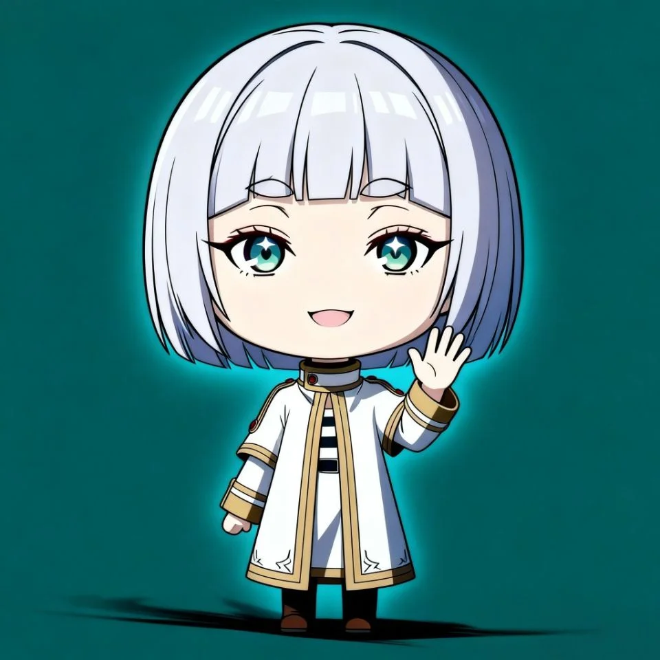 frieren-chibi-pfp-waving-hello-happy-smile-kawaii Chibi frieren pfp waving hello with happy smile and mini proportions for friendly kawaii Discord greeting avatar