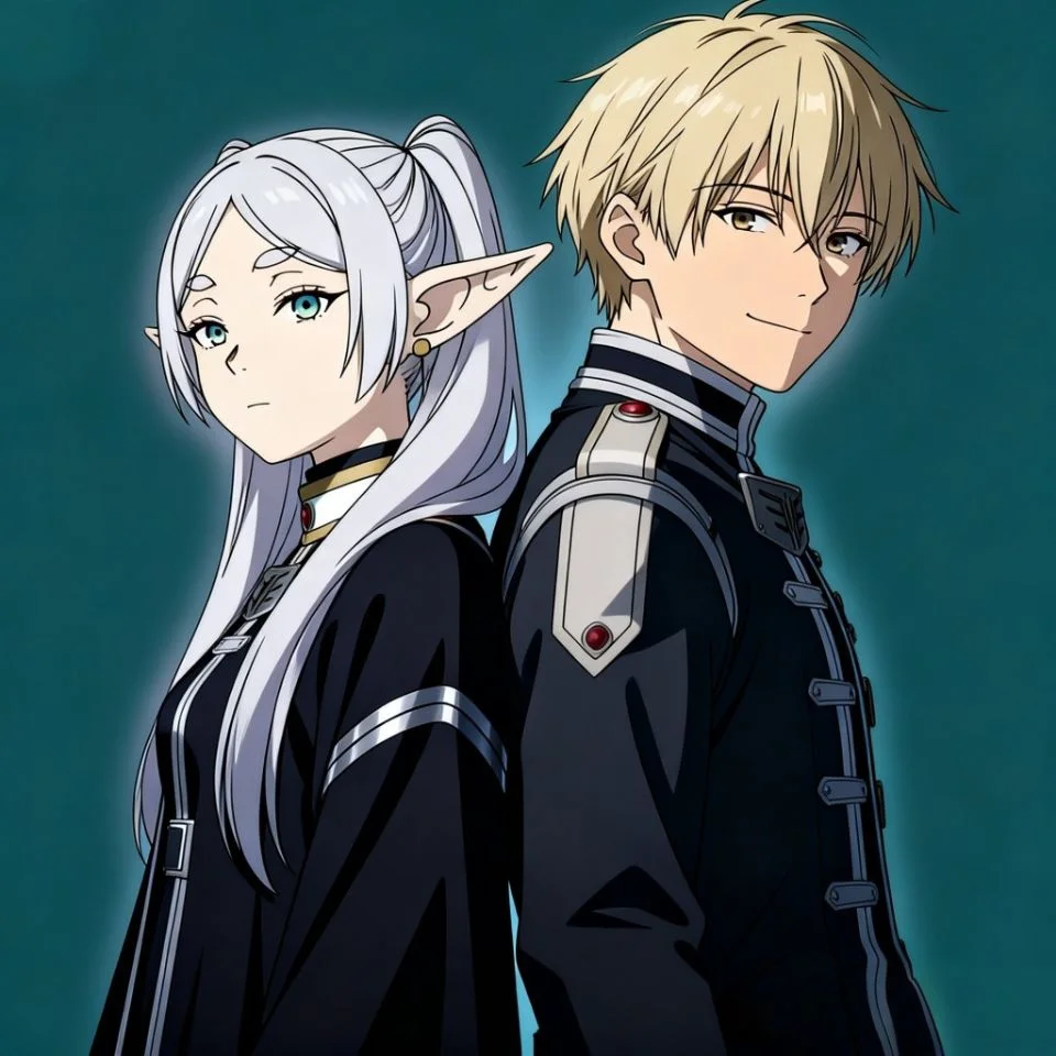 frieren-himmel-matching-pfp-flower-field-back-to-back Frieren himmel matching pfp in flower field with back-to-back pose for aesthetic couple profile pictures Discord