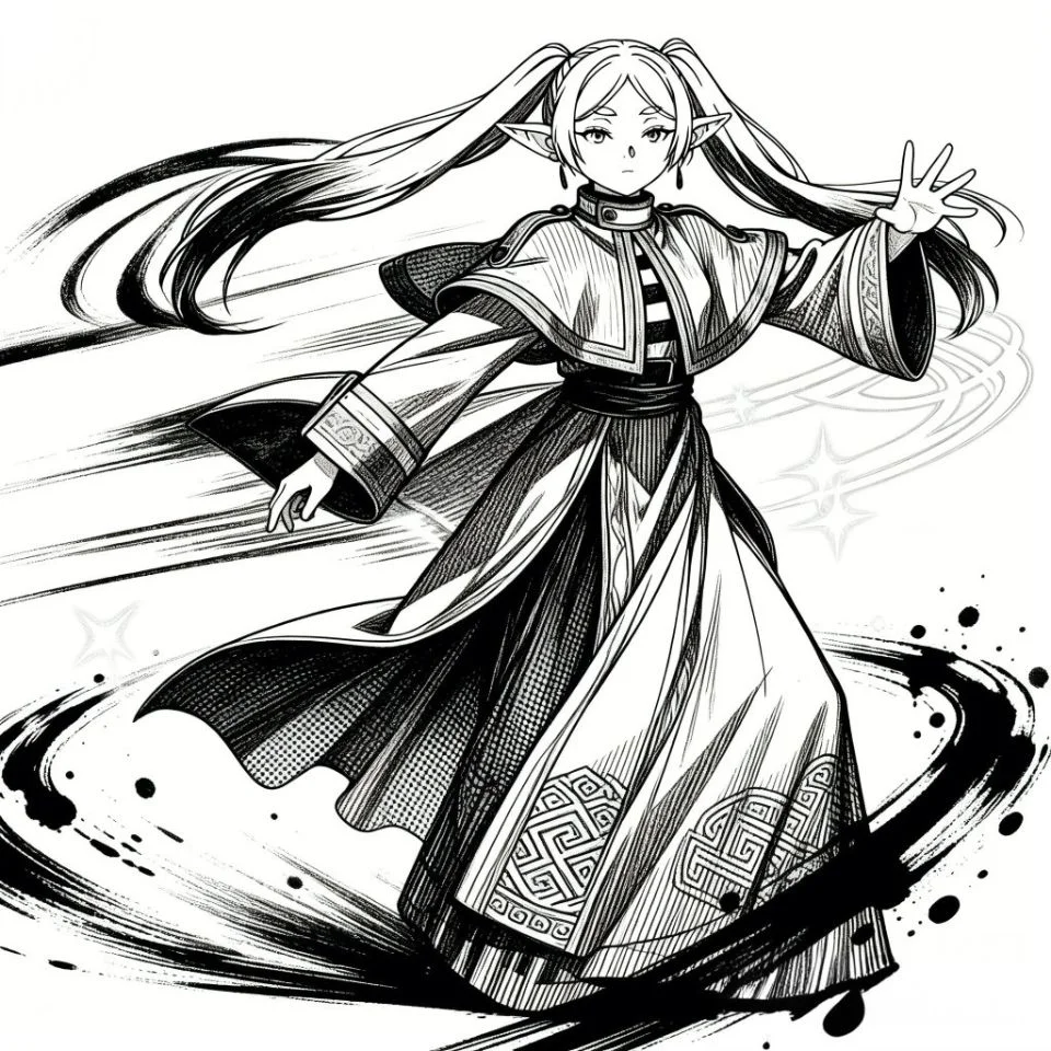 frieren-manga-panel-pfp-black-white-magical-casting-scene Black white frieren manga panel pfp showing magical spell casting with dramatic shading for artistic Discord pfp