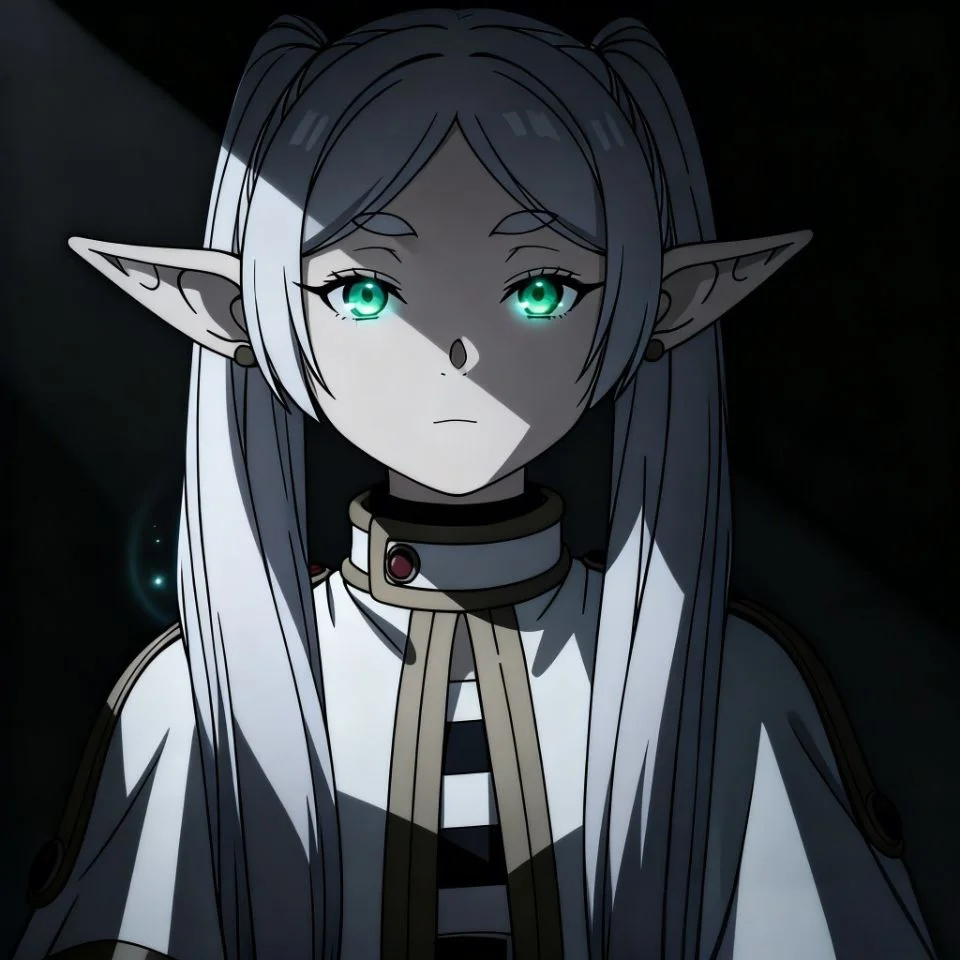 frieren-pfp-curious-expression-close-up-head-tilt-interested Frieren profile picture close-up with curious head tilt expression showing interest for cute Discord Instagram pfp
