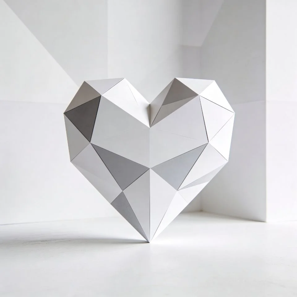 heart-pfp-white-geometric-modern-angular-design White geometric heart pfp with modern angular design and contemporary style for Discord creative and TikTok art profiles
