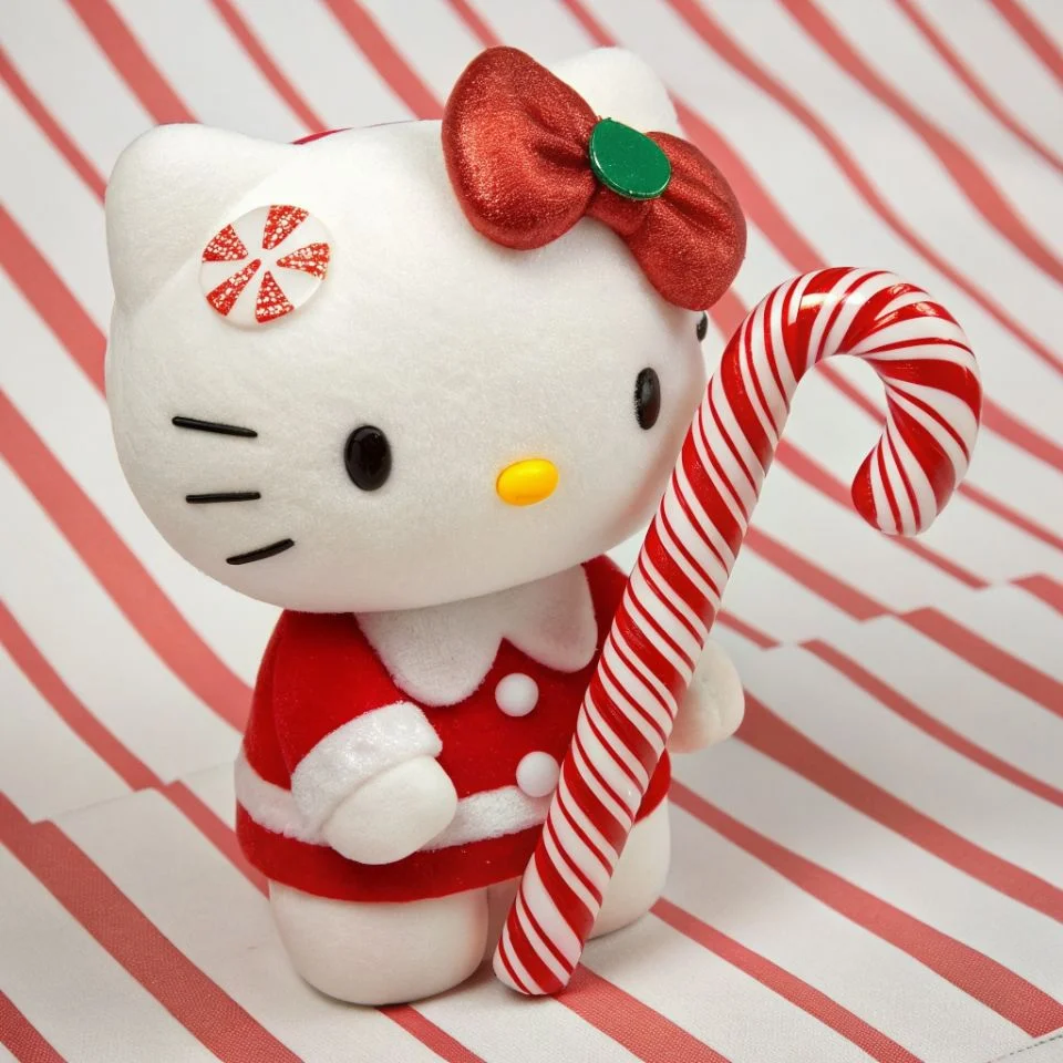 hello-kitty-pfp-christmas-candy-cane-peppermint-festive Festive hello kitty Christmas pfp with candy canes and peppermint theme perfect for holiday Discord and Instagram PFPs