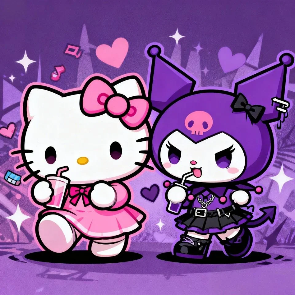 hello-kitty-pfp-kuromi-sanrio-friends-duo-characters Hello kitty and Kuromi pfp featuring Sanrio friends duo characters perfect for Discord and Instagram kawaii avatars