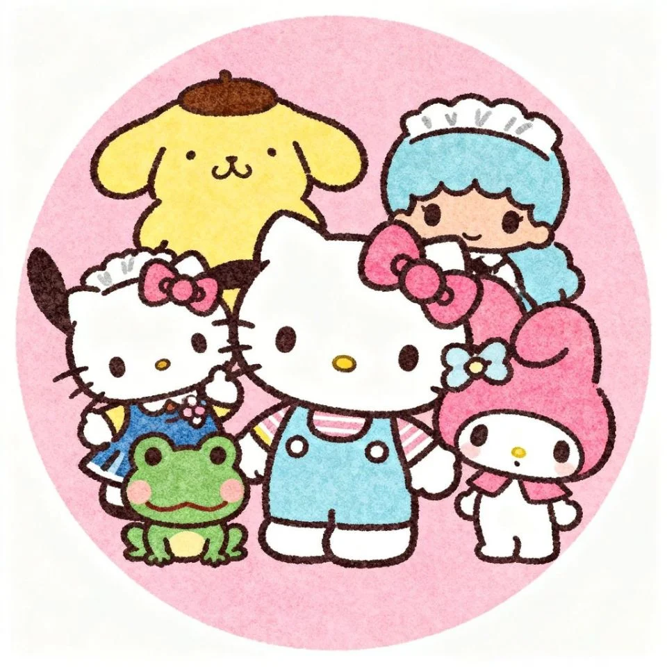 hello-kitty-pfp-sanrio-friends-vintage-retro-classic Vintage Sanrio friends pfp with Hello Kitty and retro classic characters for nostalgic Instagram and Discord avatars