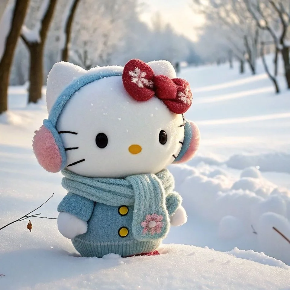 hello-kitty-pfp-winter-snow-cozy-scarf-seasonal Winter hello kitty pfp with snow and cozy scarf seasonal design ideal for TikTok and Discord cold weather avatars