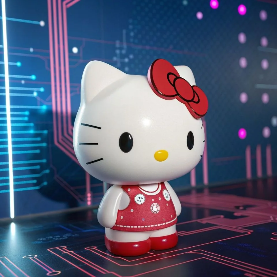 hello-kitty-pfp-y2k-cyber-aesthetic-blue-pink Cyber Y2K hello kitty pfp with blue and pink neon aesthetic ideal for retro Discord and TikTok avatars