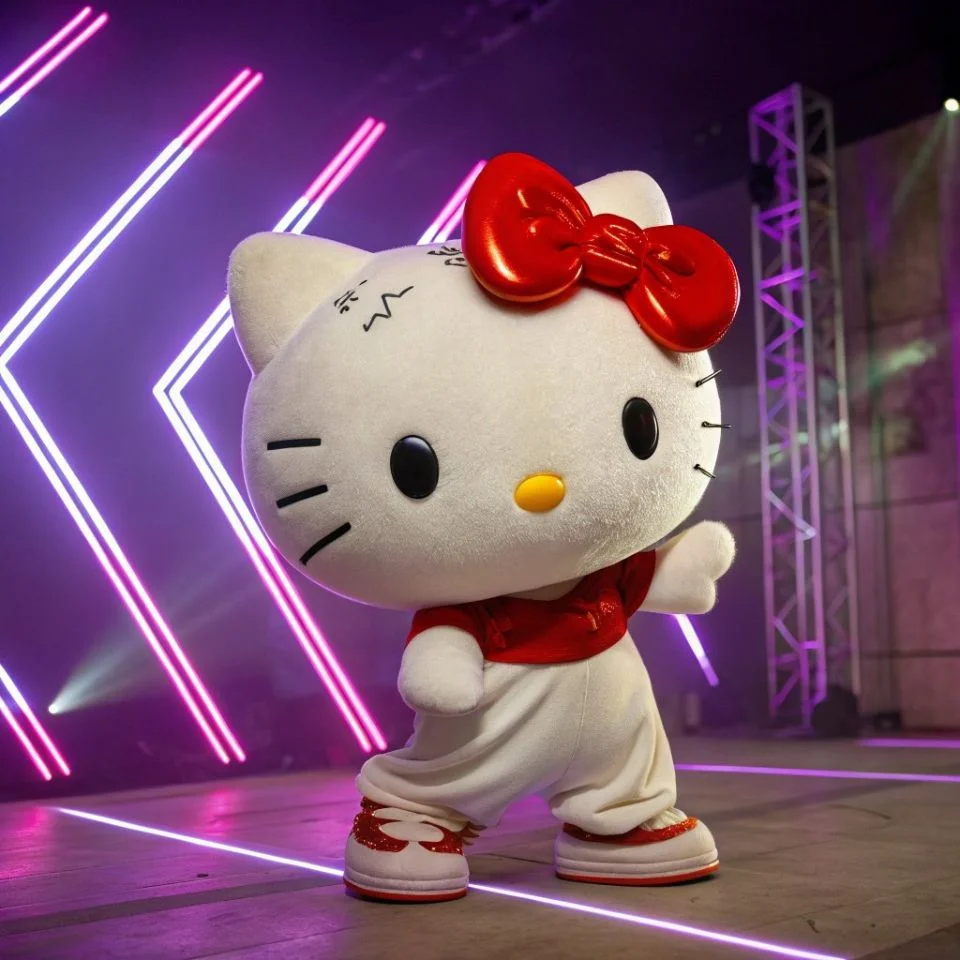 hello-kitty-pfp-y2k-neon-purple-tiktok-nostalgic Nostalgic Y2K hello kitty profile picture with neon purple glow and retro sparkles for TikTok aesthetic accounts