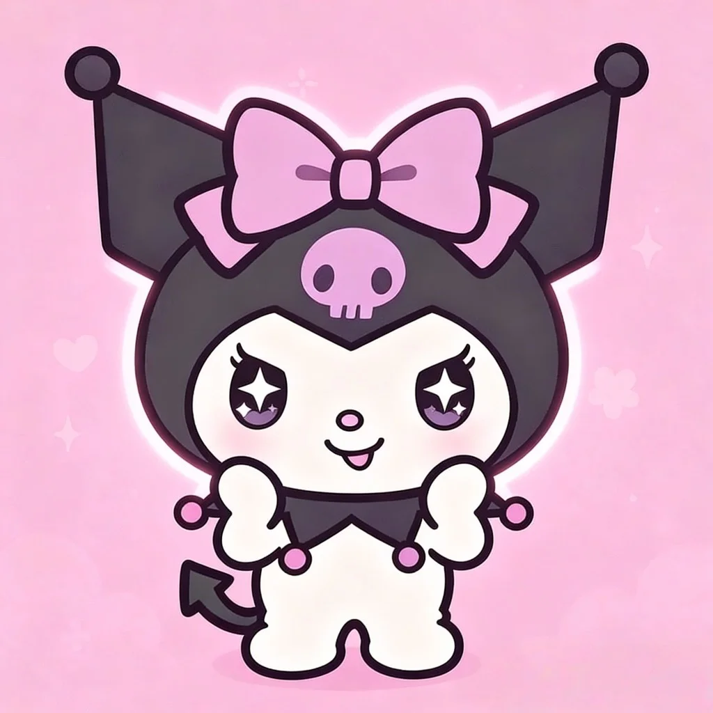 kuromi-pfp-cute-kawaii-pink-bow-discord Cute kawaii Kuromi pfp with pink bow and sparkling eyes perfect for Discord and TikTok profile pictures