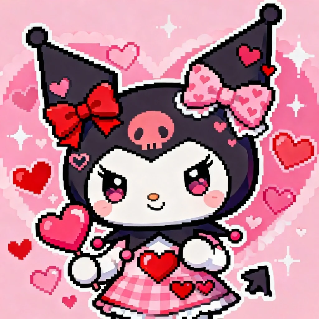 kuromi-pfp-valentines-day-hearts-pink-romantic-seasonal Valentines Day Kuromi pfp with hearts and romantic pink aesthetic for seasonal Discord TikTok Instagram profile pic