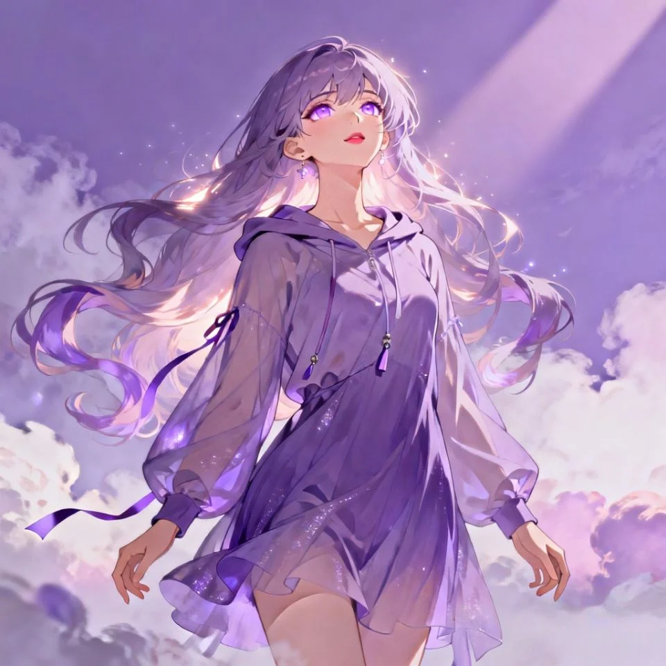 Soft lavender pfp with dreamy purple gradient clouds and pastel aesthetic for calming Instagram profile picture