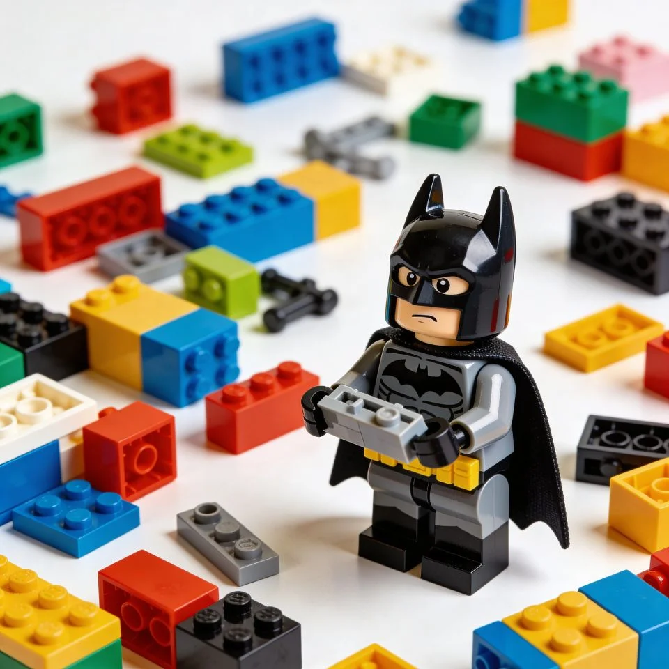 Lego batman pfp surrounded by building blocks and construction pieces for creative TikTok profile picture meta humor toy