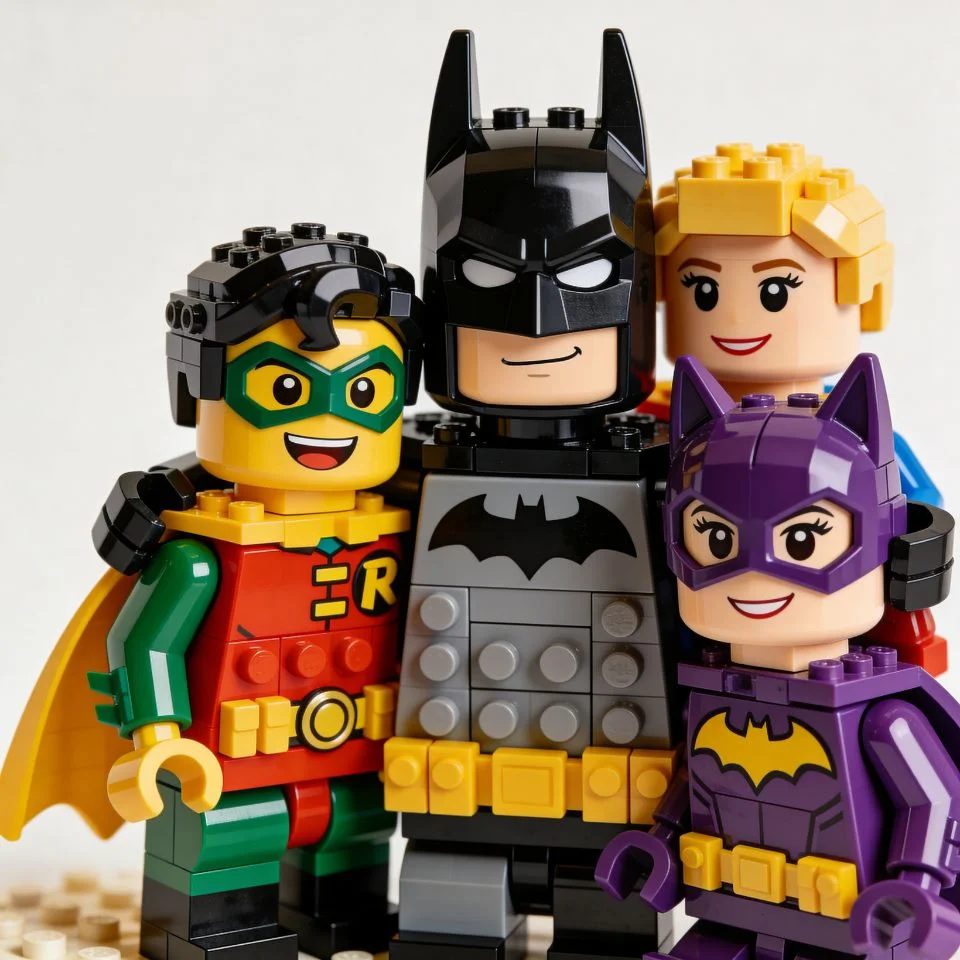 Lego batman pfp with robin and batgirl family group photo for wholesome Discord profile picture cute friendship team avatar