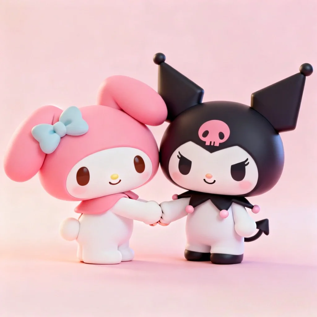 matching-pfp-my-melody-kuromi-holding-hands-cute Cute My Melody Kuromi matching pfp holding hands with friendship aesthetic for Discord TikTok best friend avatars