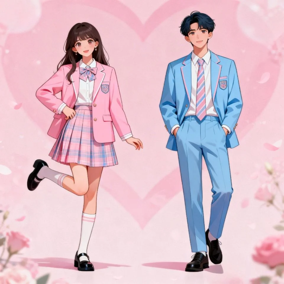 matching-preppy-pfp-couple-pink-blue-coordinated Matching preppy pfp for couples with pink and blue coordinated aesthetics perfect for romantic Discord TikTok avatars