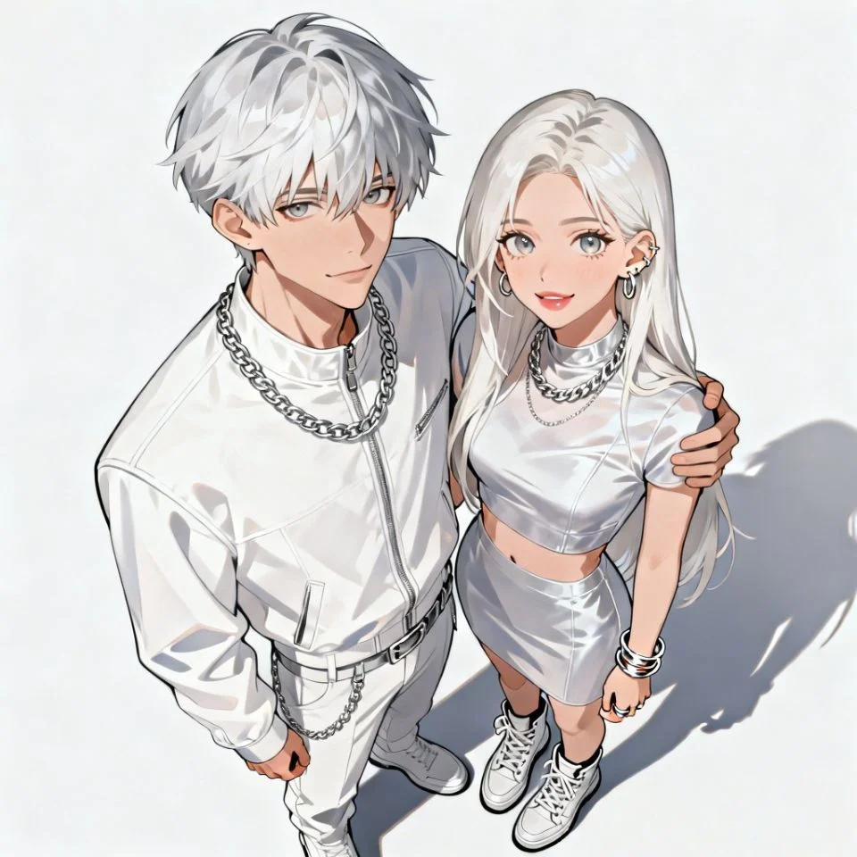 White matching pfp for couples or best friends with duo coordination for Discord and TikTok profiles