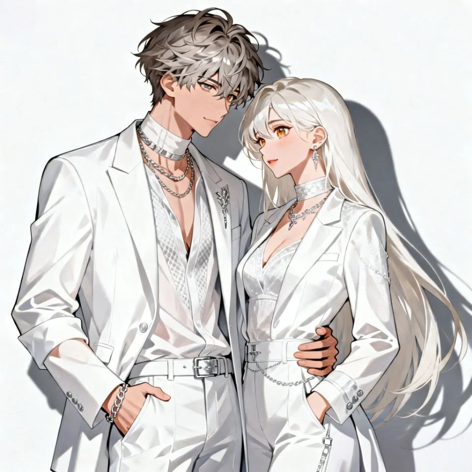 Matching white pfp couple with romantic coordination perfect for Instagram and Discord duo profile pictures