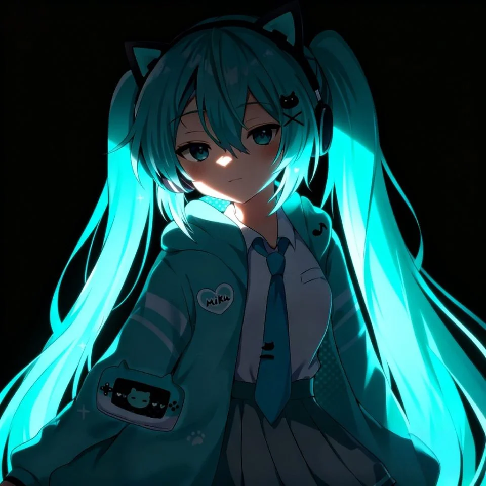 miku-pfp-dark-aesthetic-black-background-mysterious Dark aesthetic miku pfp with black background and mysterious expression perfect for gothic Discord profiles