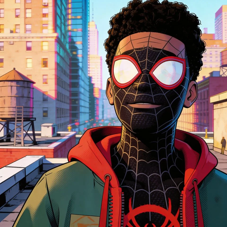Miles Morales pfp with hoodie and mask combo in urban Spider-Verse aesthetic ideal for cool Discord and TikTok icons