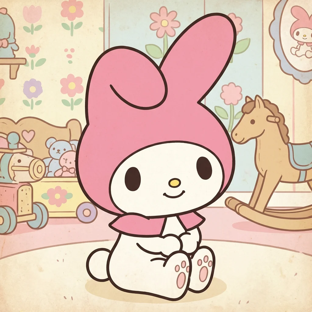 my-melody-pfp-retro-vintage-sanrio-90s-official-art Vintage retro My Melody pfp using classic 90s Sanrio official art style perfect for nostalgic Discord profile icons