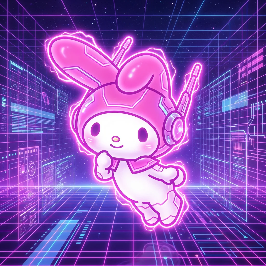 my-melody-pfp-y2k-neon-pink-cyber-aesthetic-digital Cyber Y2K My Melody pfp with neon pink glow and digital aesthetic perfect for TikTok and Instagram retro profiles