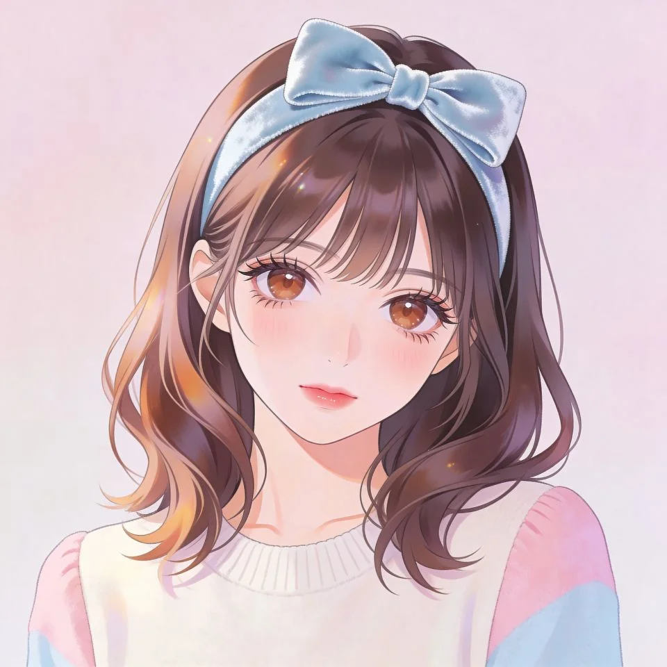 preppy-anime-pfp-aesthetic-girl-headband-soft-colors Preppy anime pfp with aesthetic girl wearing headband and soft colors ideal for cute Instagram Discord profile pics