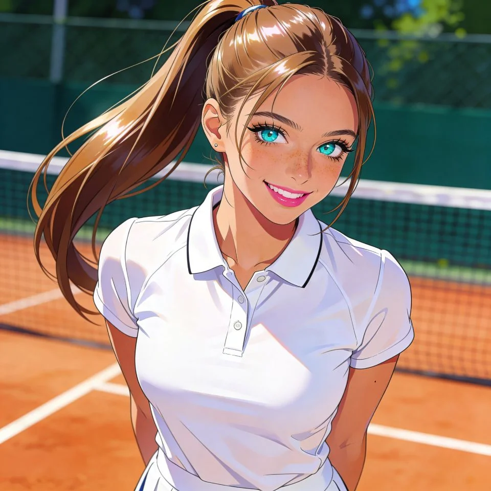 preppy-girl-pfp-white-polo-shirt-tennis-vibes Preppy girl pfp with classic white polo shirt and tennis aesthetic perfect for sporty Discord Instagram profile pictures