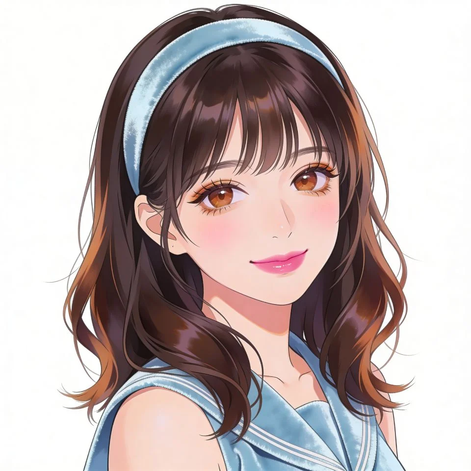 preppy-pfp-aesthetic-girl-pastel-blue-headband Aesthetic preppy pfp showing girl with pastel blue headband and floral background ideal for cute TikTok avatars