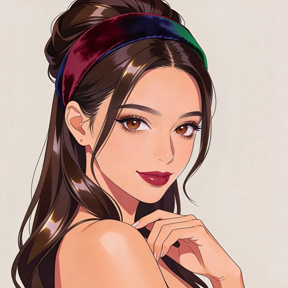 preppy-pfp-brunette-headband-elegant-brown-hair Preppy pfp with brunette wearing elegant headband showing sophisticated brown hair aesthetic for Instagram Discord avatars