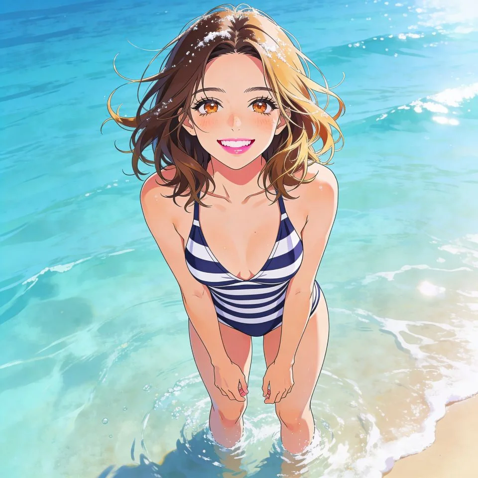 preppy-pfp-vsco-beach-aesthetic-striped-swim Preppy pfp with VSCO beach aesthetic showing striped swimwear and coastal style ideal for summer Discord TikTok avatars