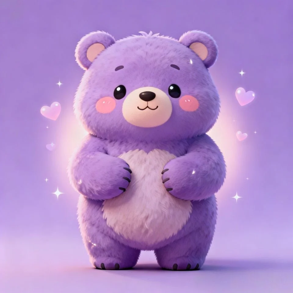 Cute purple pastel cartoon bear pfp with kawaii aesthetic for friendly Discord and TikTok avatar