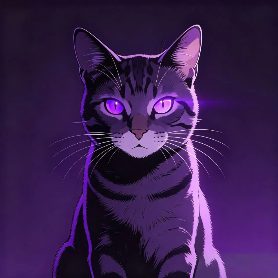 Aesthetic purple cat pfp with realistic photography and violet lighting for artistic Instagram profile