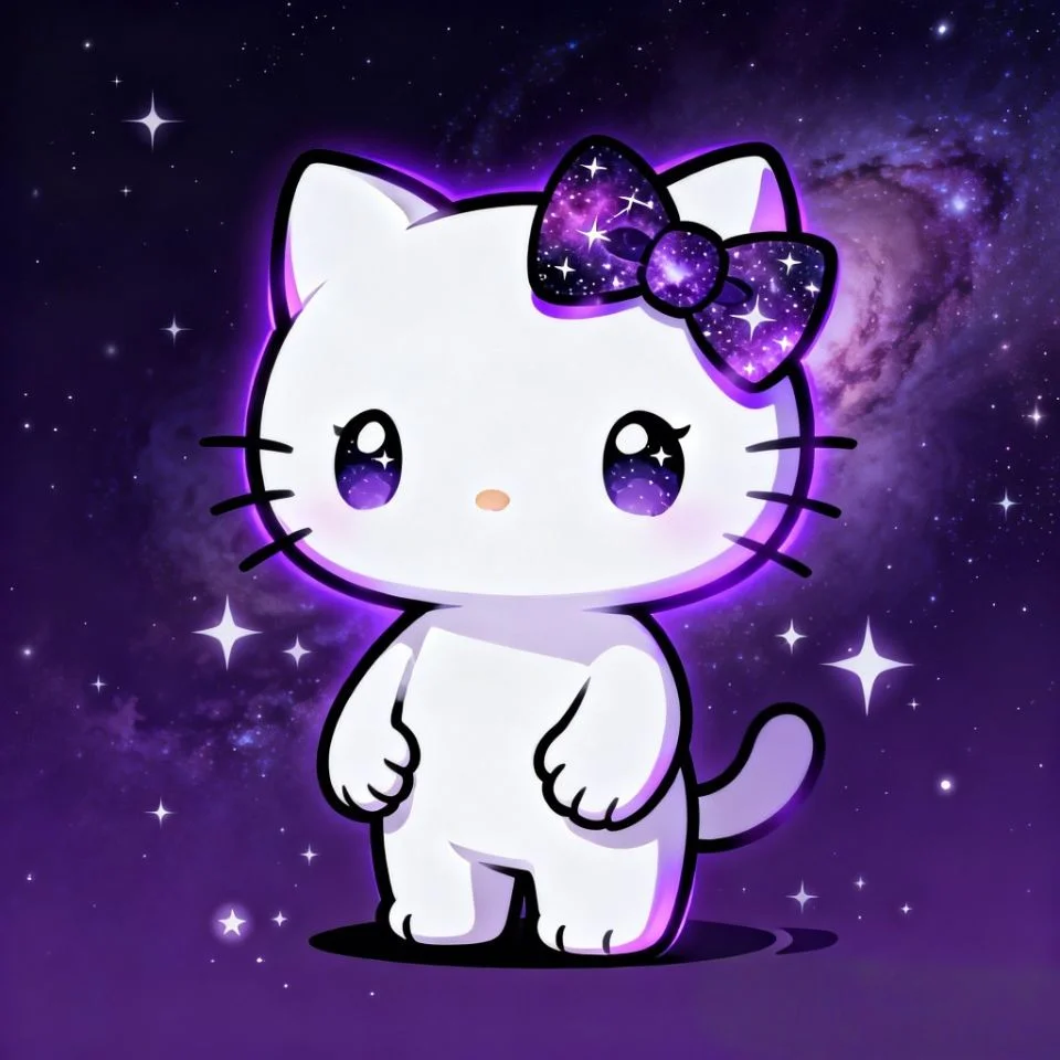 Purple Hello Kitty galaxy pfp with space aesthetic and cosmic theme for unique Instagram profile picture