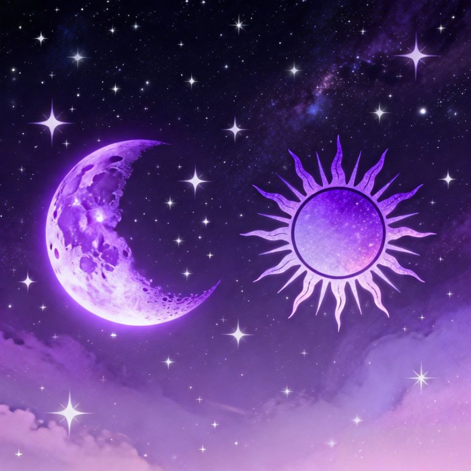 Celestial matching purple pfp with moon and sun design for aesthetic couple Instagram avatars