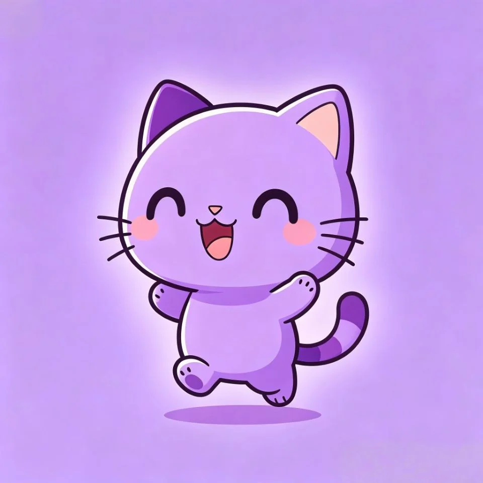 Kawaii purple cartoon cat pfp with playful expression and cute style for TikTok profile picture