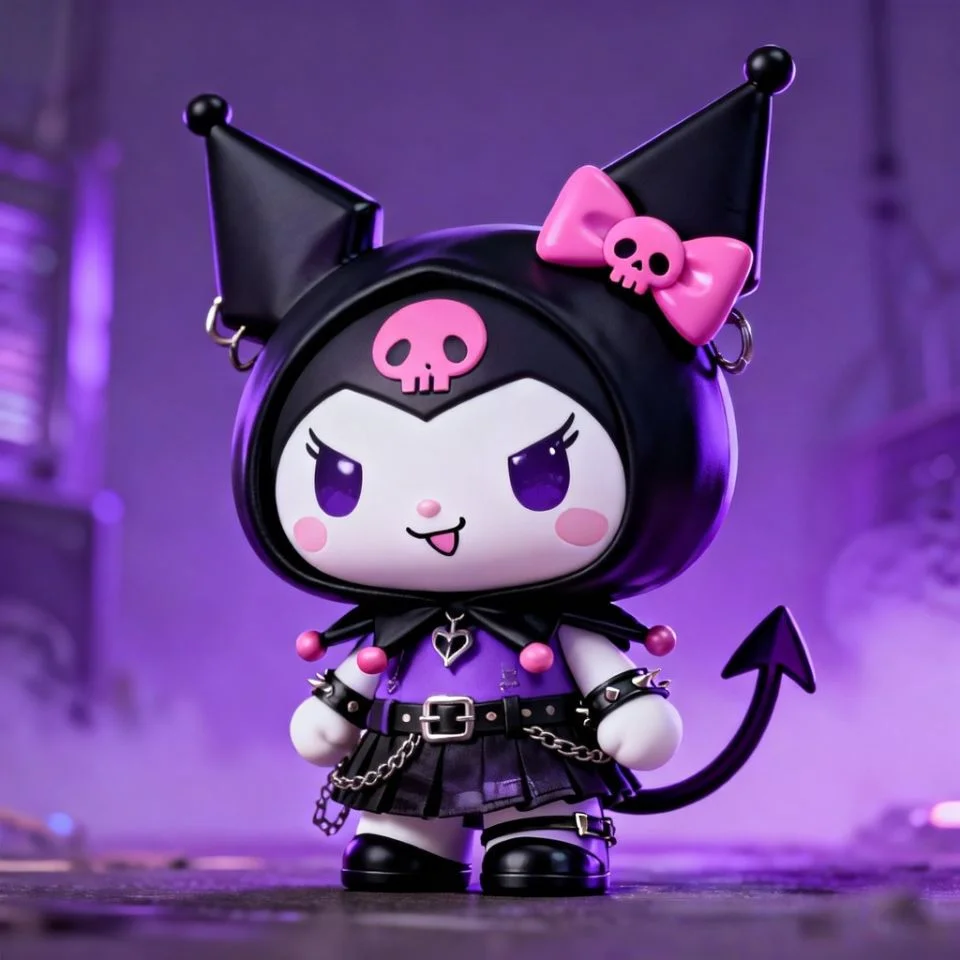 Purple Kuromi Sanrio pfp with edgy cute aesthetic and skull bow for Discord profile picture