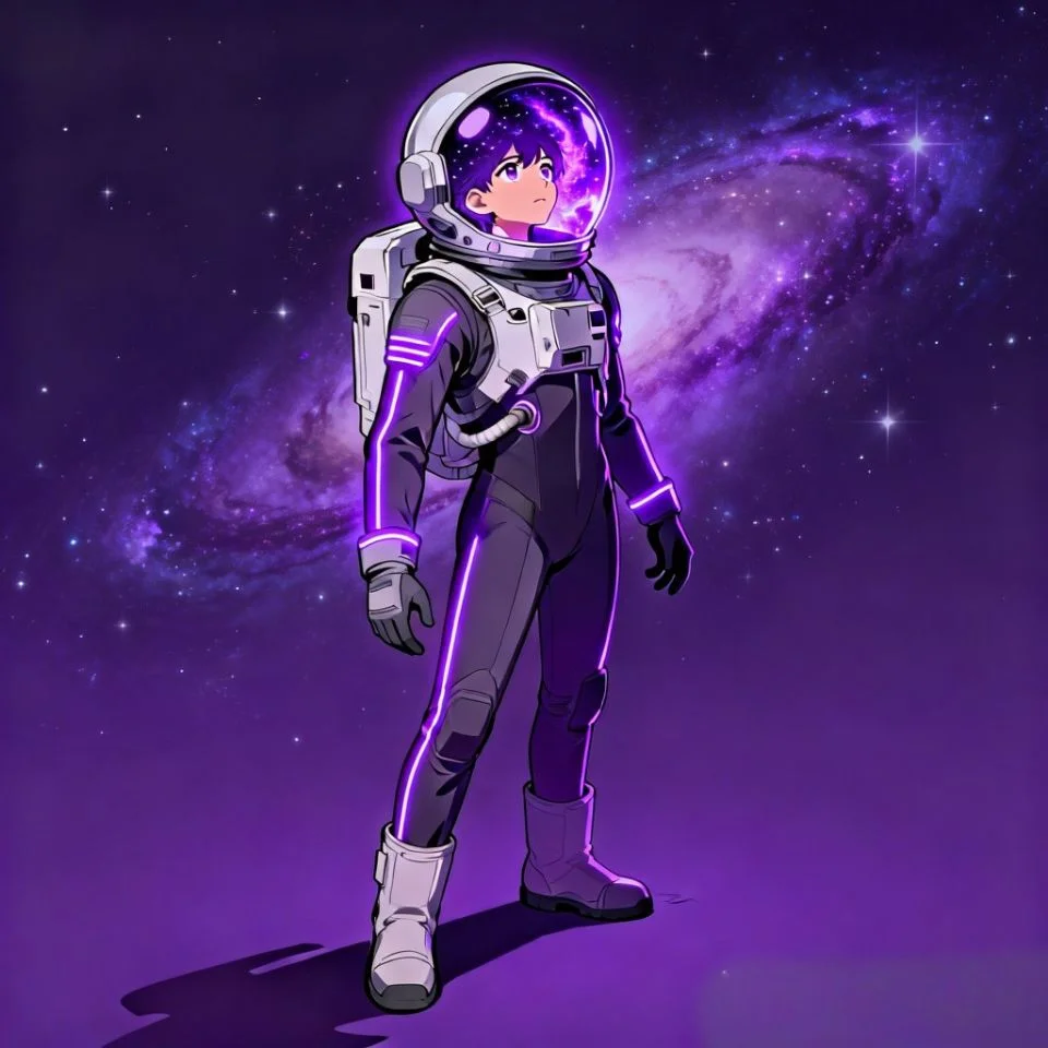 Purple neon astronaut pfp in galaxy with space explorer aesthetic for adventurous Discord avatar
