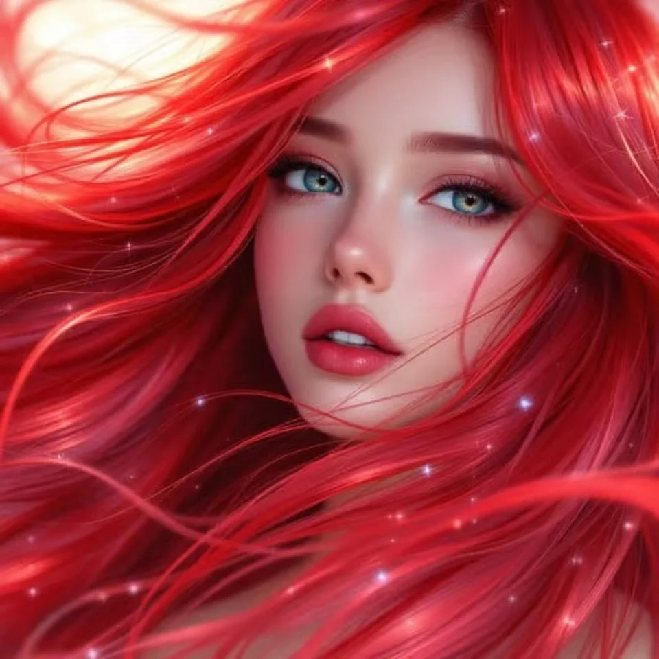 Vibrant red hair pfp with flowing crimson locks and aesthetic lighting perfect for Instagram and Discord profiles