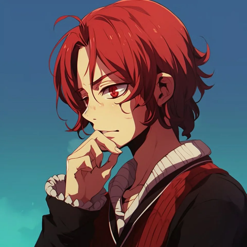 Intense red hair anime boy pfp with determined expression ideal for gaming and Discord aesthetic avatars