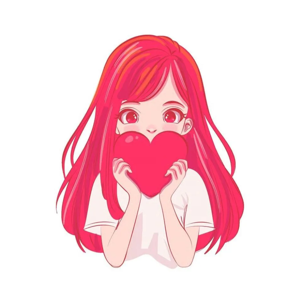 Adorable anime girl pfp with red hair and heart-shaped eyes ideal for cute aesthetic Discord and Instagram avatars