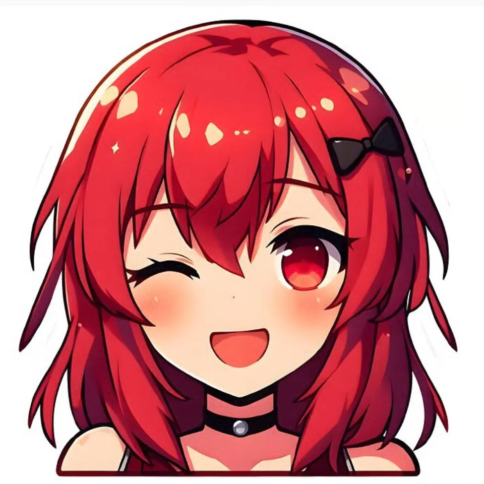 Playful red hair anime girl pfp with winking expression and cute aesthetic for Discord and social media avatars