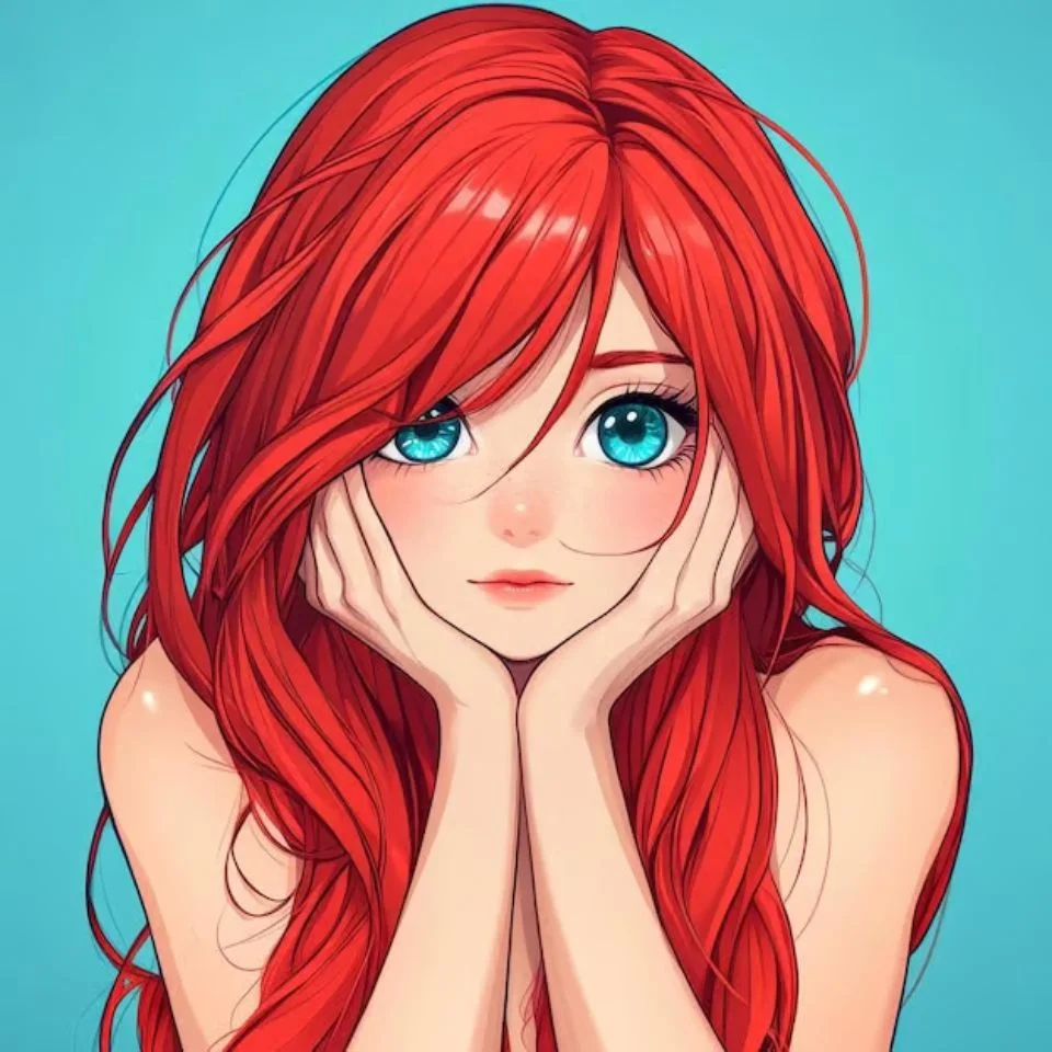 Cute red anime girl pfp with vibrant red hair and sparkling eyes perfect for Discord and TikTok profile pictures