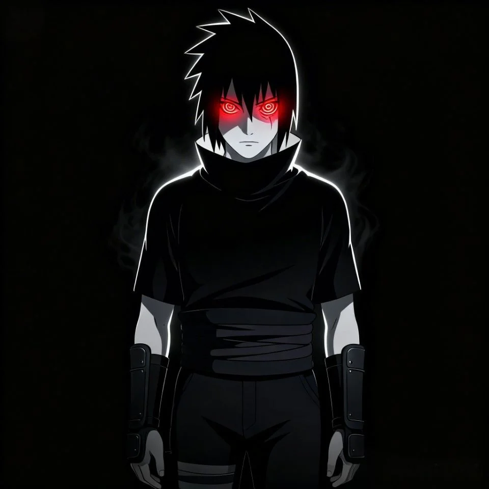 sasuke-uchiha-pfp-dark-silhouette-red-eyes-aesthetic Sasuke Uchiha pfp showing dark silhouette with glowing red Sharingan eyes creating dramatic aesthetic for profile icons