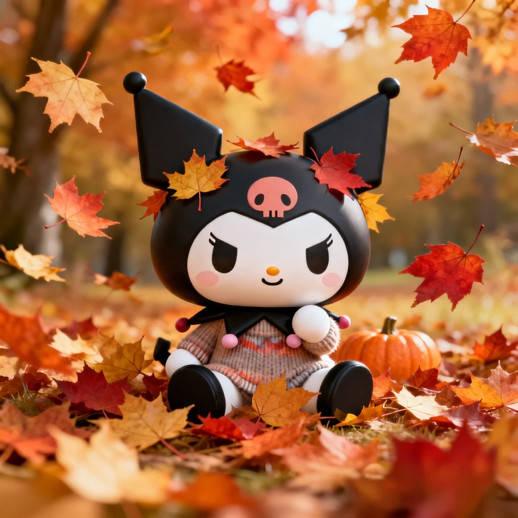 seasonal-kuromi-pfp-autumn-fall-leaves-thanksgiving Autumn fall Kuromi pfp with seasonal leaves and Thanksgiving aesthetic for Discord TikTok Instagram profile pictures