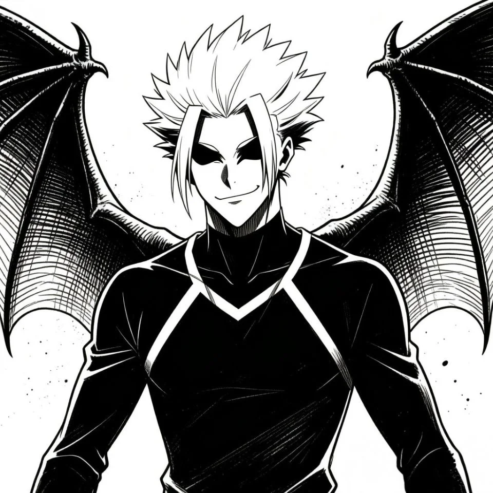 Raw sketch shidou pfp with black and white demon wings and artistic linework for aesthetic manga profile pictures