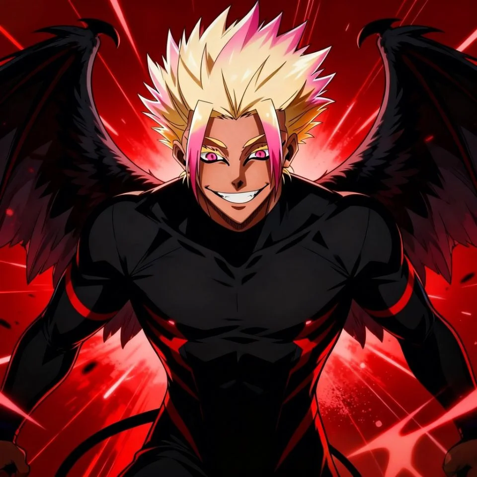 Shidou demon wings pfp showing explosive striker energy with black feathered wings and red aura for Discord profiles