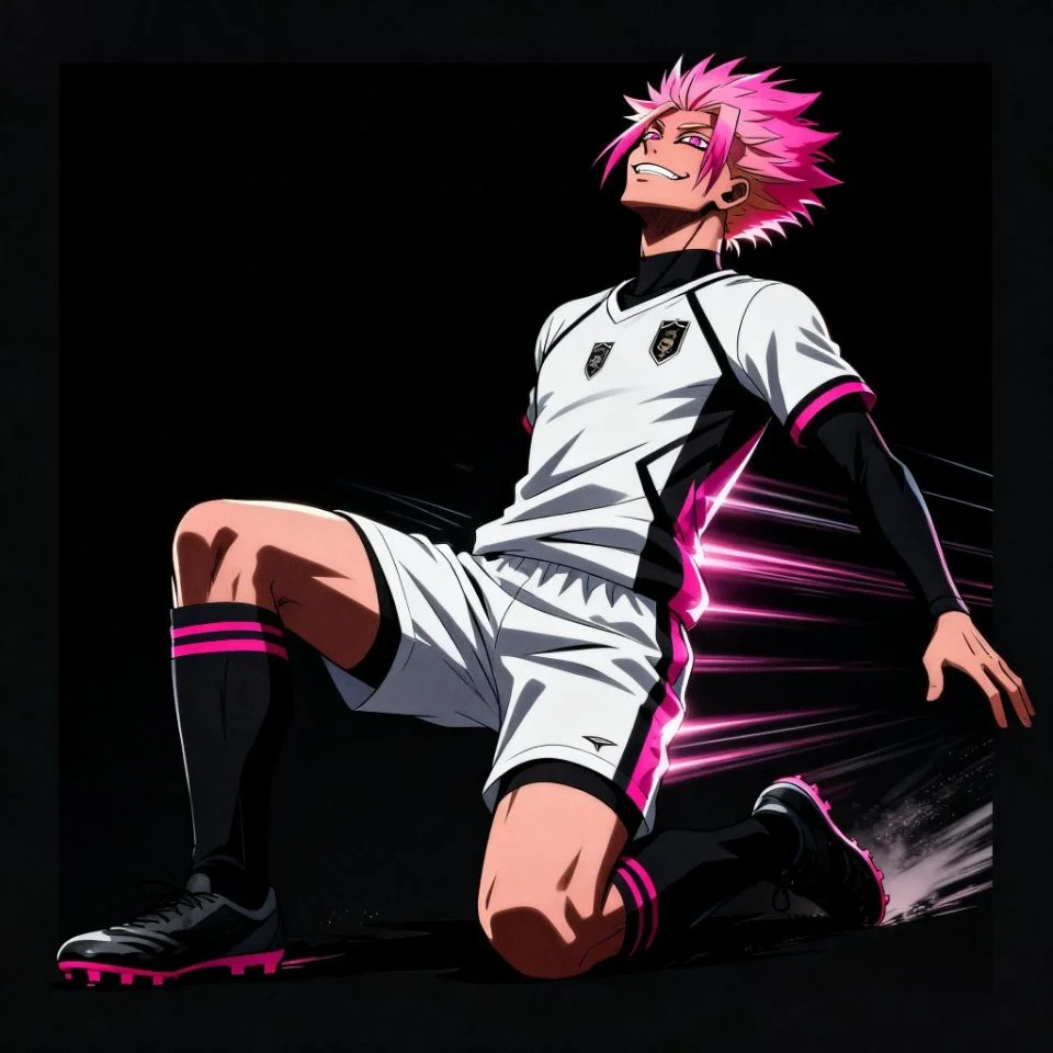 Dynamic shidou pfp goal celebration with running knee slide pose and triumphant expression for TikTok profile pictures