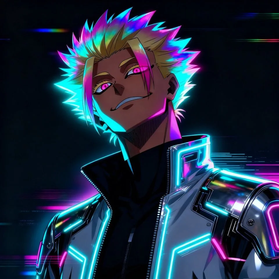 Holographic shidou pfp with rainbow glow and cyberpunk aesthetic effects for futuristic Discord profile picture edits