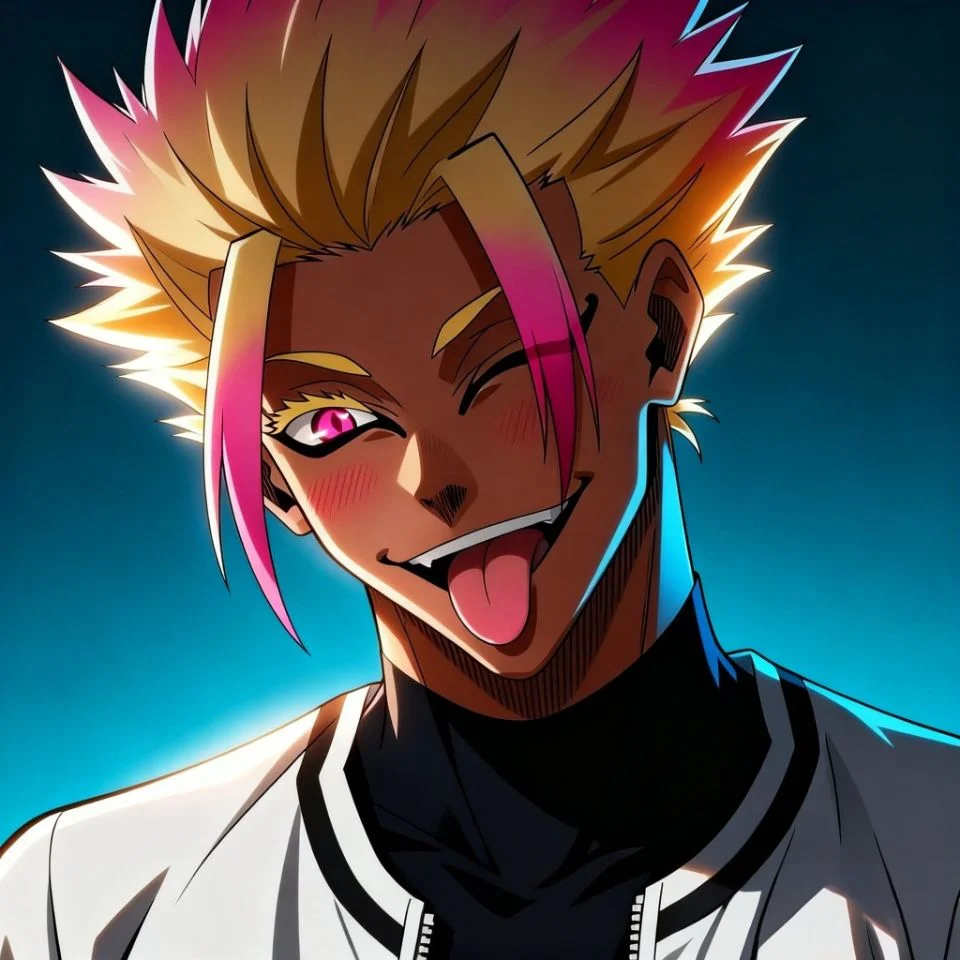 Playful shidou manga pfp colored with tongue out expression and vibrant pink hair tips for TikTok avatar pictures