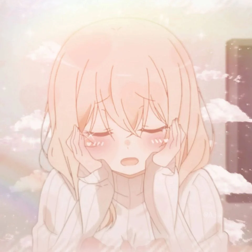 Soft blushing anime girl with red aesthetic profile picture for cute kawaii profiles
