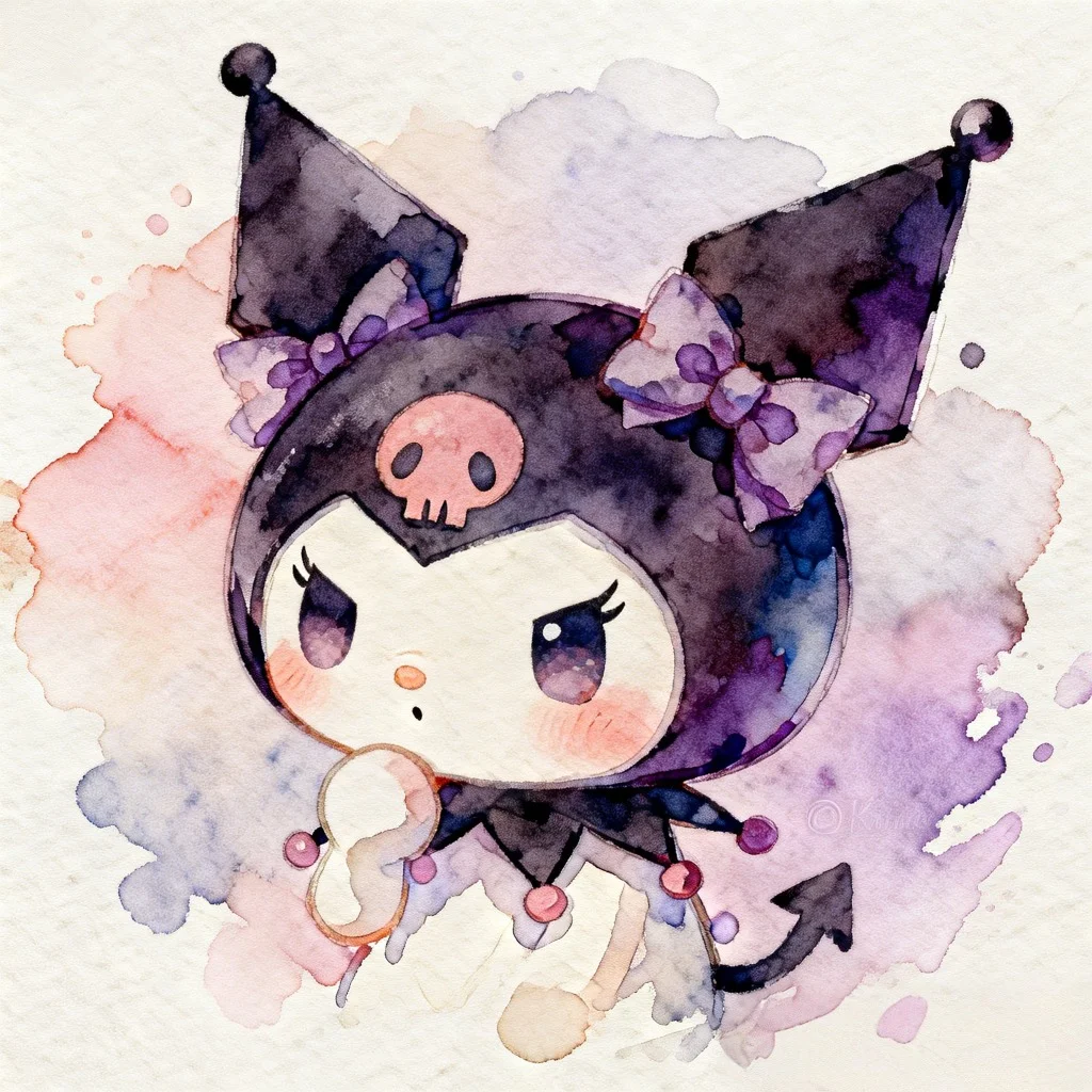 soft-pastel-kuromi-pfp-watercolor-aesthetic-art Watercolor style soft pastel Kuromi pfp with artistic aesthetic and gentle colors for Instagram Pinterest avatar pic